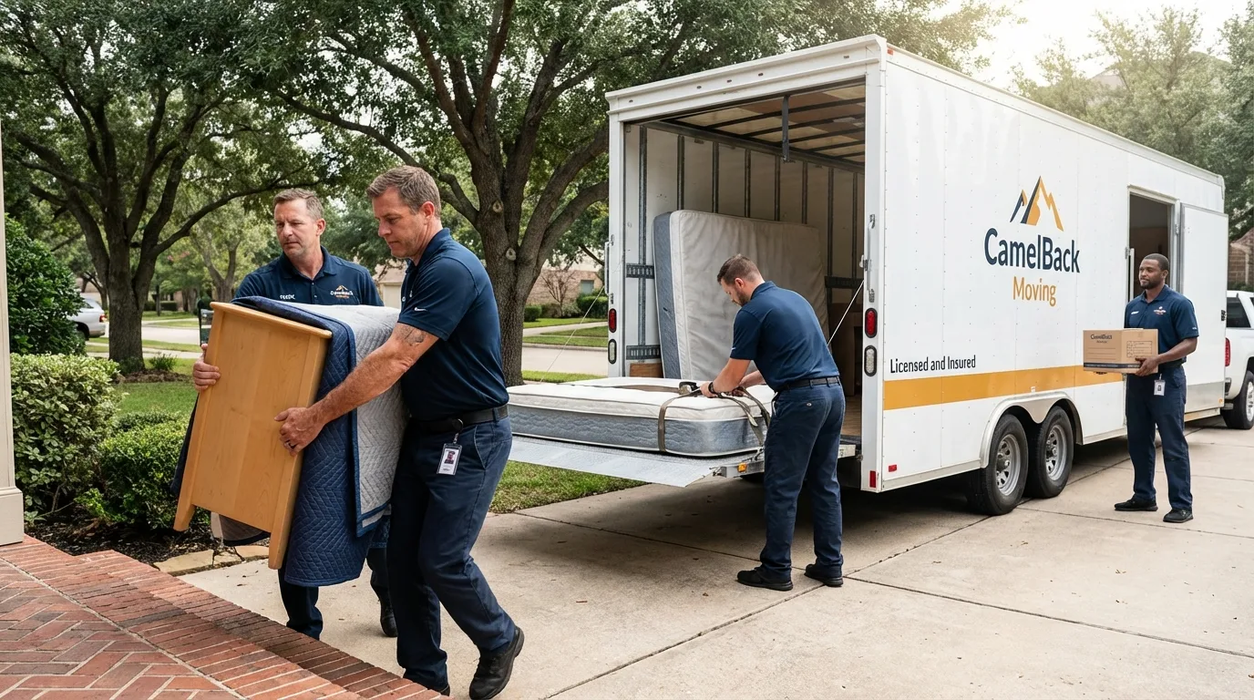 Crew loading residential truck for cross-state move from Rocky Point, NY