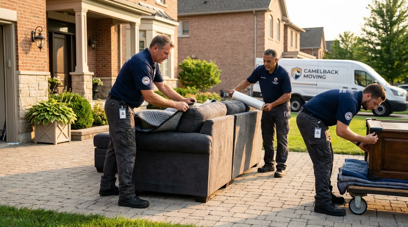 Large estate moving crew wrapping furniture in Rocky Point, NY